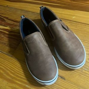 Brown leather Nautica slip on shoes